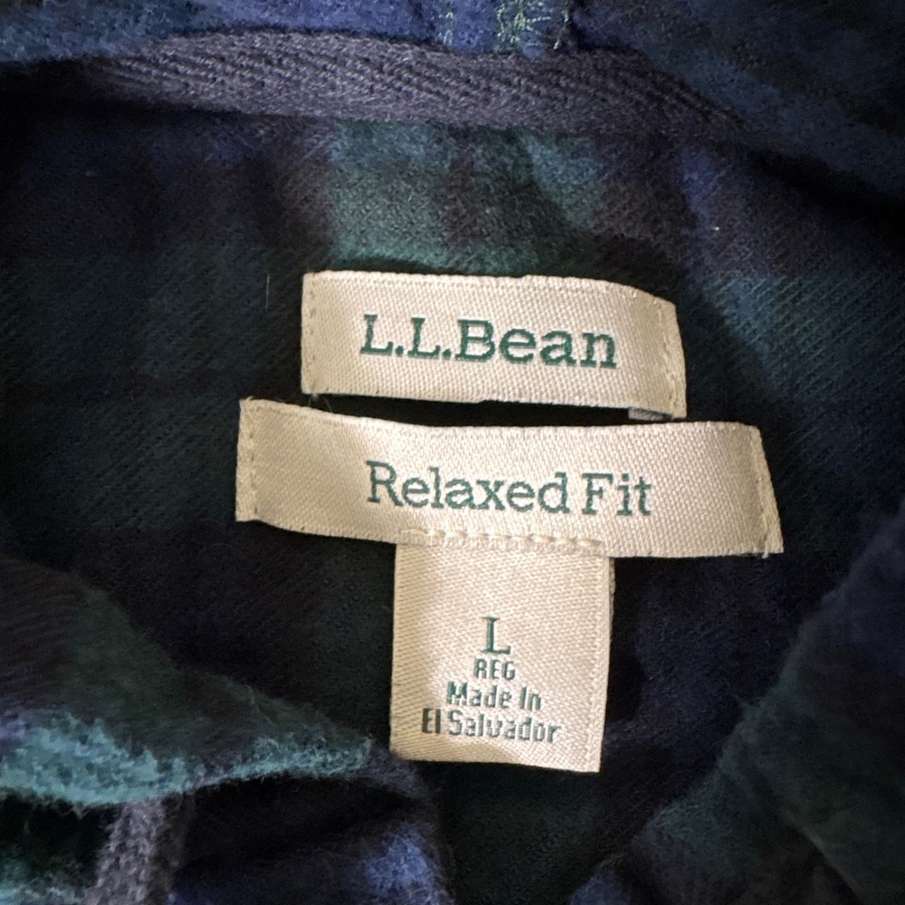 LL Bean Mens Large Relaxed Fit Full Zip Hooded‎ Flannel Black Watch Plaid 502092 - Picture 3 of 7